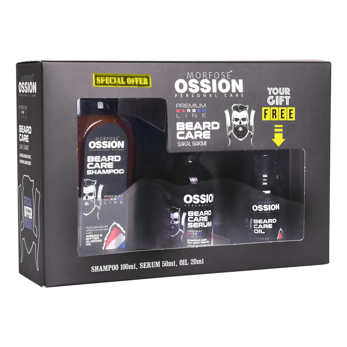 Ossion PBL Beard Care Gift Set 3 in 1 (beard shampoo, beard balsam, beard oil)