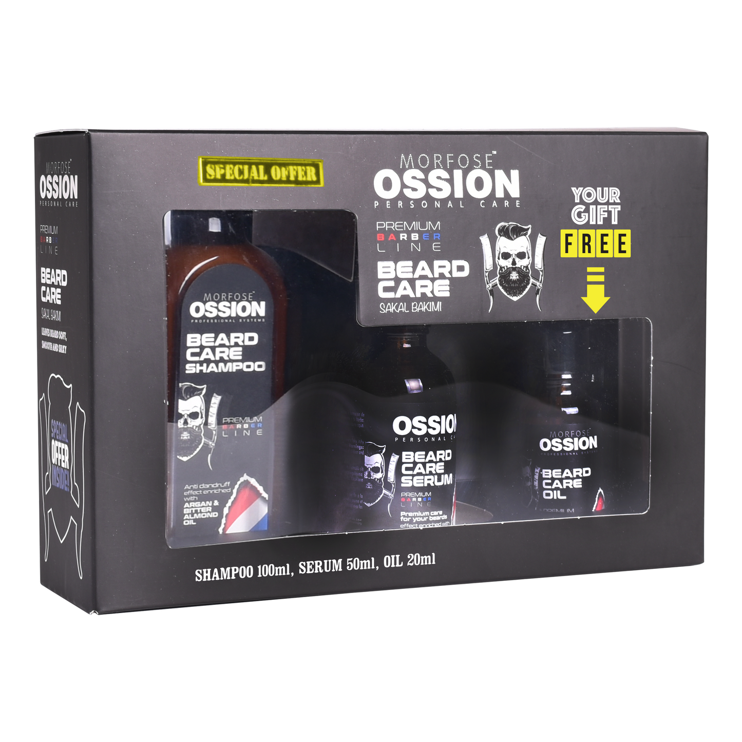 Ossion PBL Beard Care Gift Set 3 in 1 (beard shampoo,  beard balsam, beard oil)